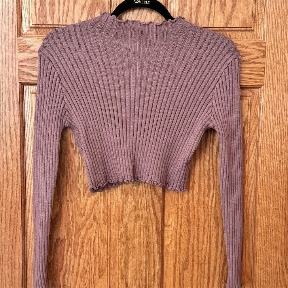 SHEIN Sweater Womens Size M Taupe Brown Ribbed Cropped Mock Neck Stretch